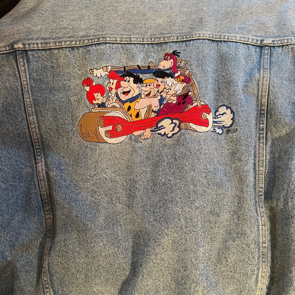 Vintage Women's Blue Denim Jacket with Flinstones